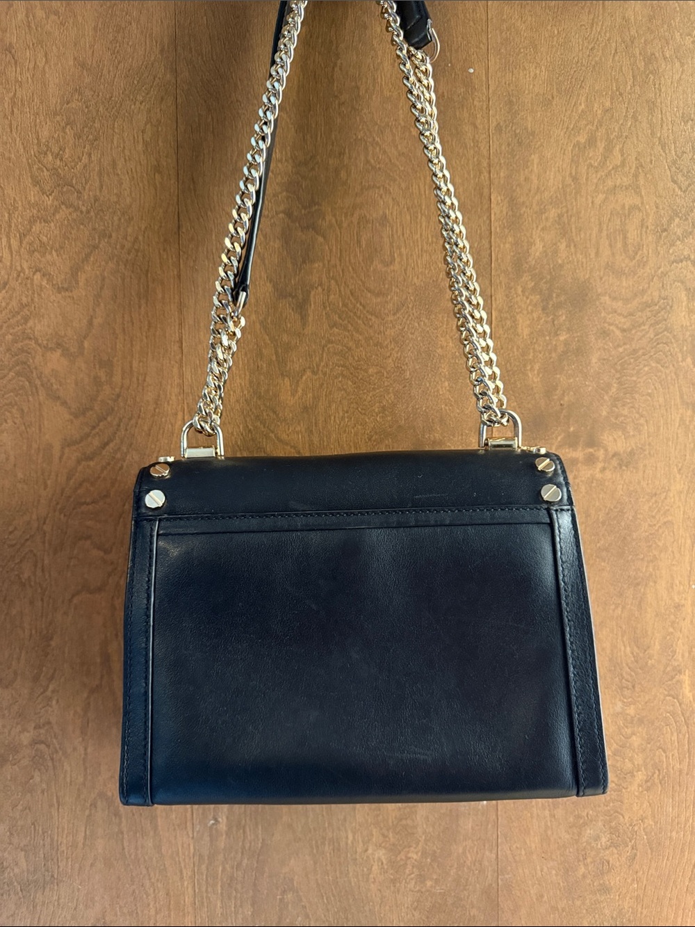 Michael Kors Black Leather Studded Crossbody with Gold Chain - Picture 2 of 2